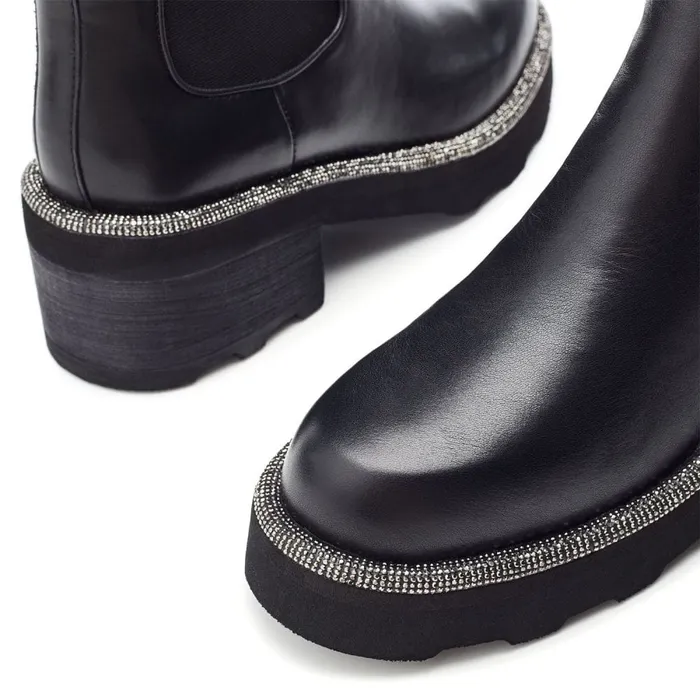 Chunky Boots Women Moda In Pelle Blanda Black Leather
