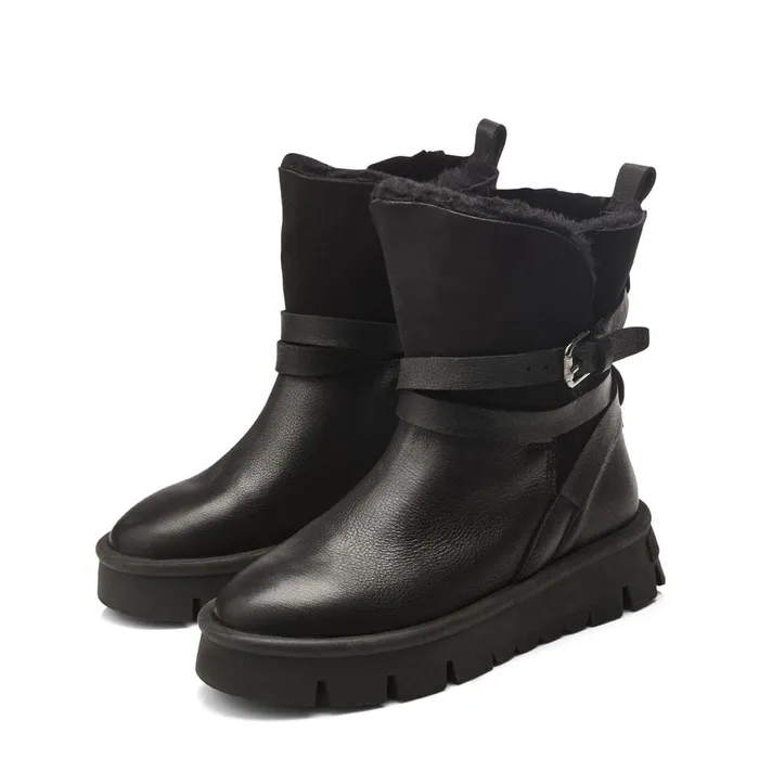 Chunky Boots Women Moda In Pelle Cassa Black Leather