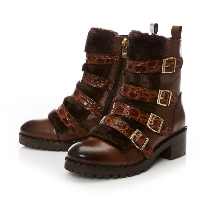 Chunky Boots Women Moda In Pelle Channie Tan Leather