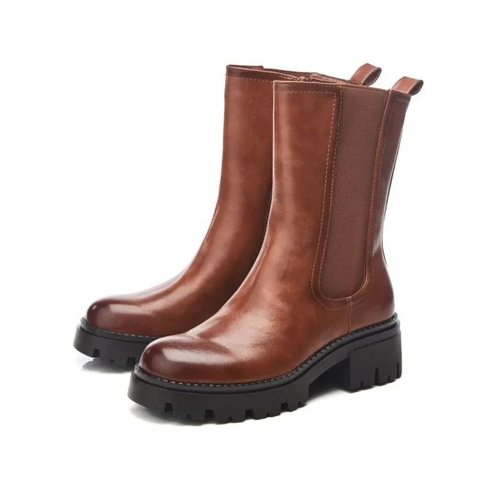 Chunky Boots Women Moda In Pelle Giani Tan Porvair