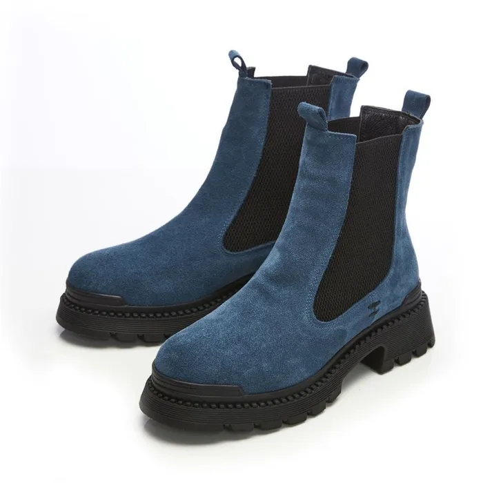 Chunky Boots Women Moda In Pelle Shoon Sh Anika Blue Suede