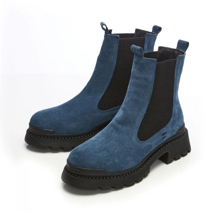 Chunky Boots Women Moda In Pelle Shoon Sh Anika Blue Suede
