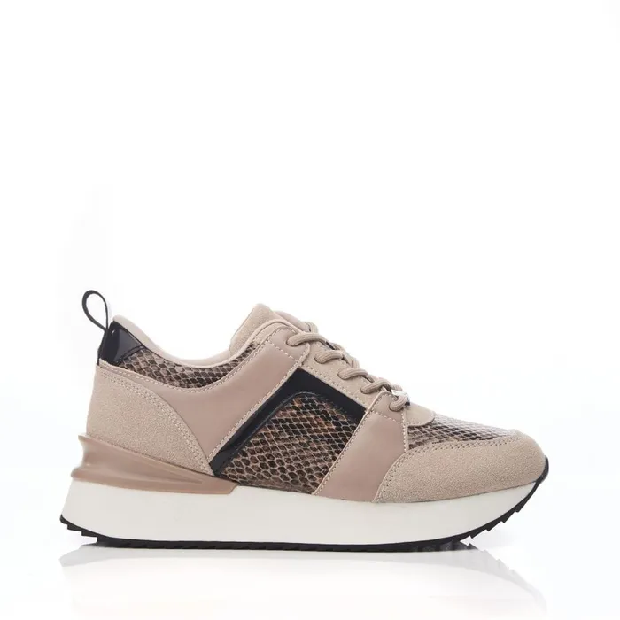 Chunky Trainers Women Moda In Pelle Addele Taupe Snake Print