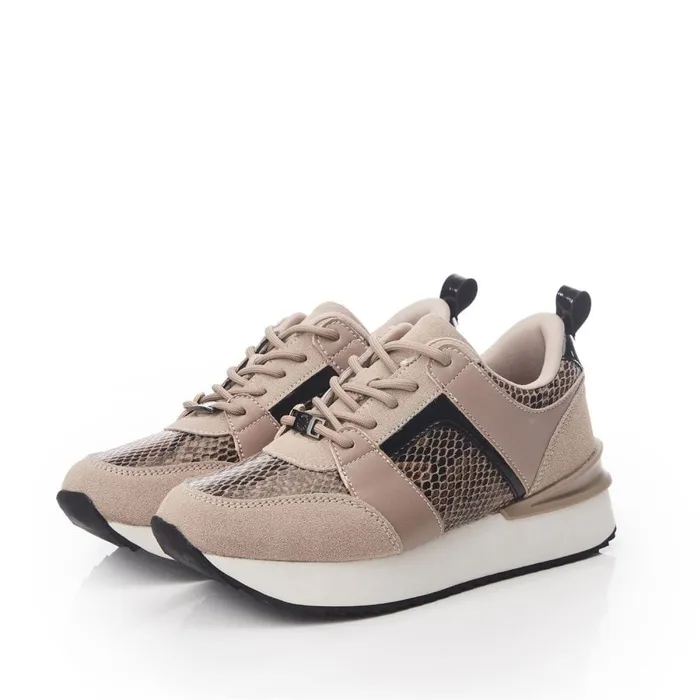 Chunky Trainers Women Moda In Pelle Addele Taupe Snake Print