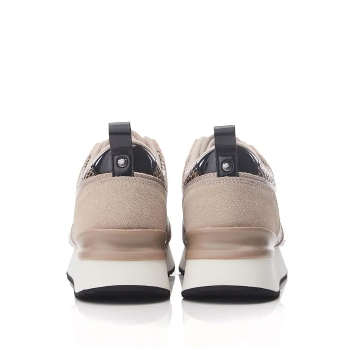 Chunky Trainers Women Moda In Pelle Addele Taupe Snake Print