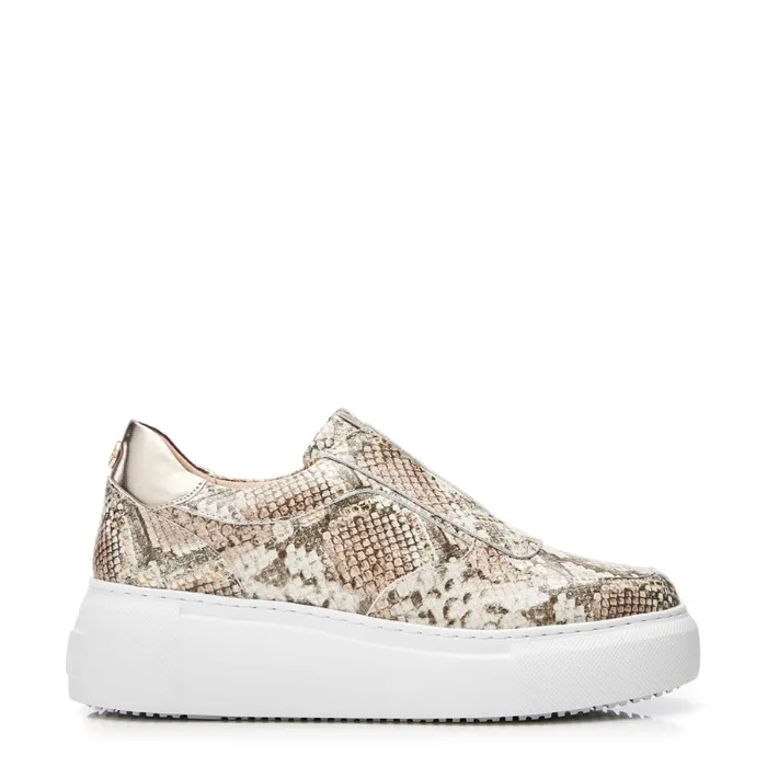 Chunky Trainers Women Moda In Pelle Althea Natural 8211 Gold Snake Print Leather