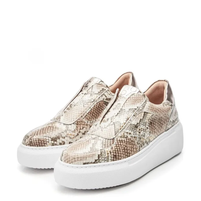 Chunky Trainers Women Moda In Pelle Althea Natural 8211 Gold Snake Print Leather