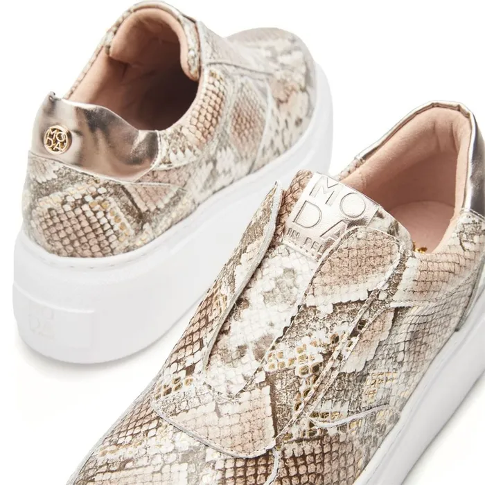 Chunky Trainers Women Moda In Pelle Althea Natural 8211 Gold Snake Print Leather