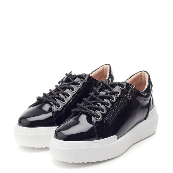 Chunky Trainers Women Moda In Pelle Banquette Black Patent Leather