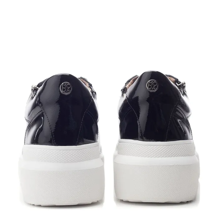 Chunky Trainers Women Moda In Pelle Banquette Black Patent Leather