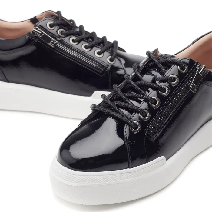 Chunky Trainers Women Moda In Pelle Banquette Black Patent Leather