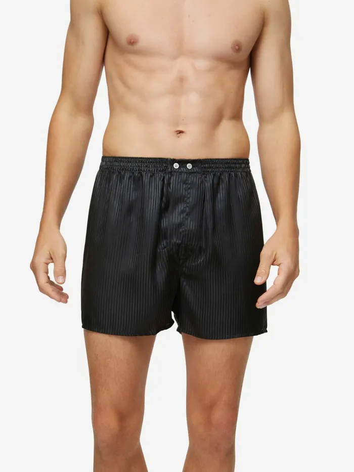 Classic Fit Boxer Shorts Men Derek Rose Classic Fit Boxers Woburn Silk Satin Black Classic Fit Boxer Shorts Men Derek Rose Classic Fit Boxers Woburn Silk Satin Black