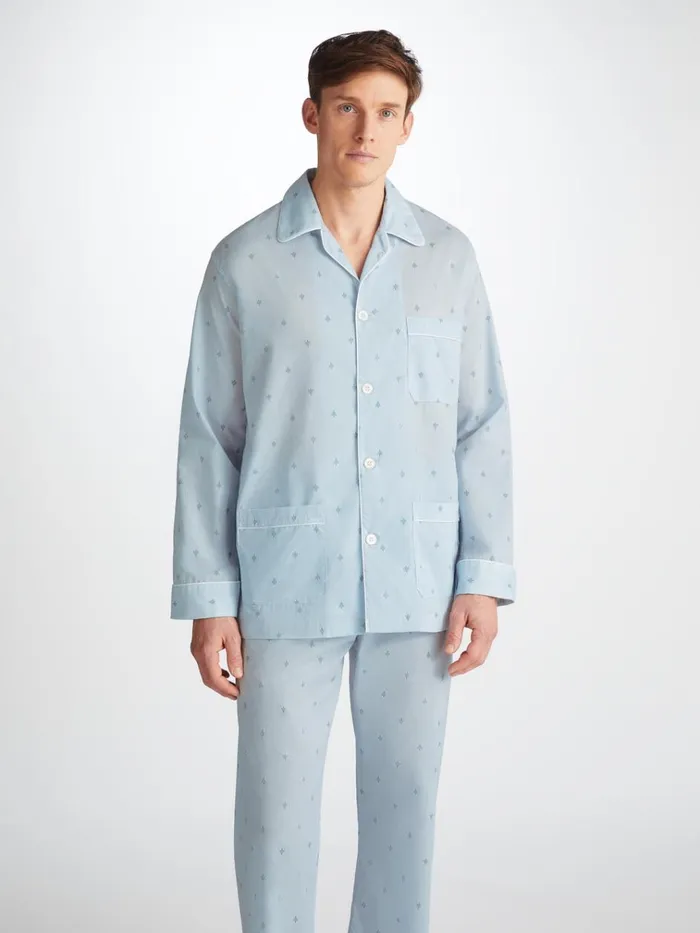 Classic Fit Pajamas Men Derek Rose Classic Fit Pajamas Nelson 100 Cotton Batiste Blue