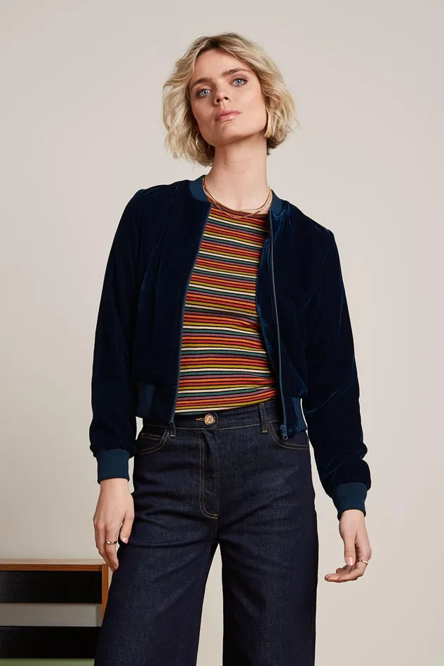 Coats and Jackets Women King Louie Bessie Jacket Gamine Velvet Pond Blue 8211 Gamine Velvet