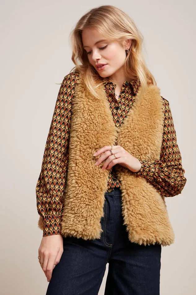 Coats and Jackets Women King Louie Cilla Gilet Boheme Biscotti 8211 Boheme