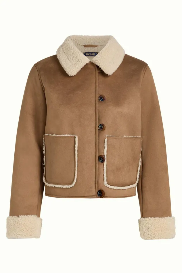 Coats and Jackets Women King Louie Dina Jacket Lammy Sulphur Yellow 8211 Lammy