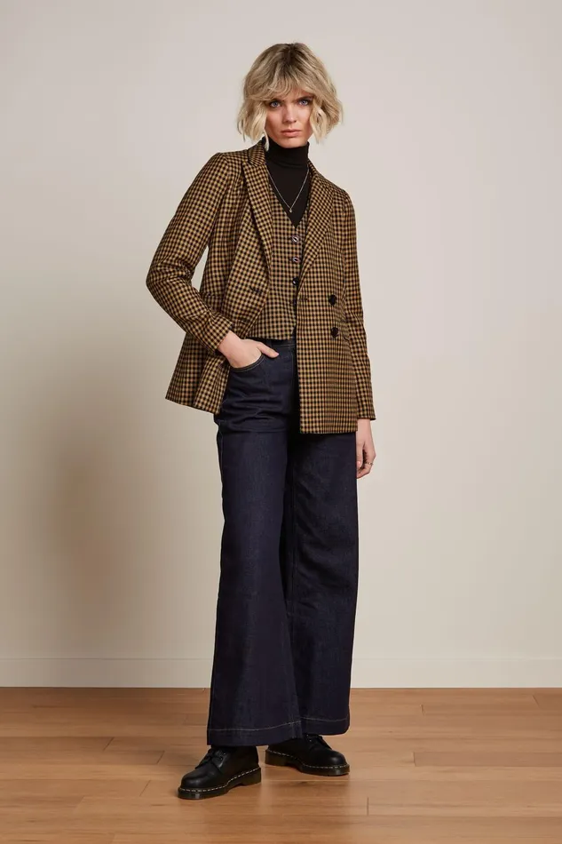 Coats and Jackets Women King Louie Gilet Norman Check Biscotti 8211 Norman Check