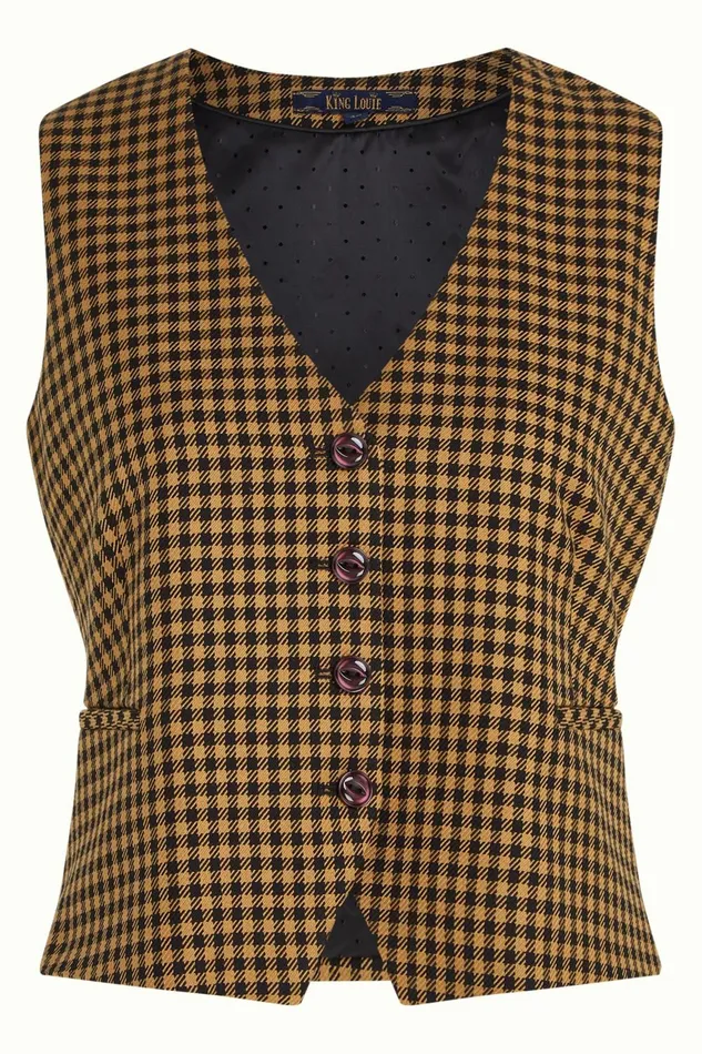 Coats and Jackets Women King Louie Gilet Norman Check Biscotti 8211 Norman Check
