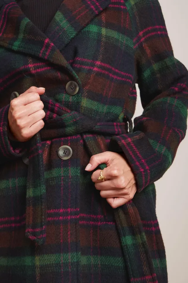 Coats and Jackets Women King Louie Maura Coat Brit Check Estate Blue 8211 Brit Check