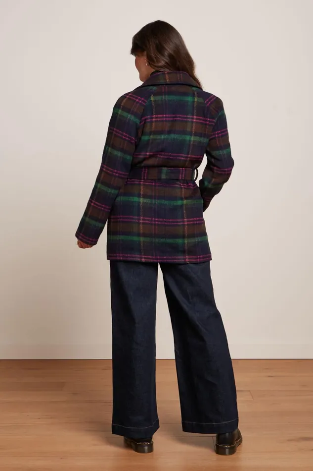 Coats and Jackets Women King Louie Maura Coat Brit Check Estate Blue 8211 Brit Check