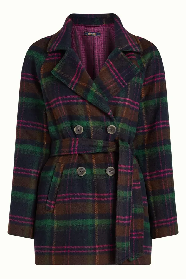 Coats and Jackets Women King Louie Maura Coat Brit Check Estate Blue 8211 Brit Check