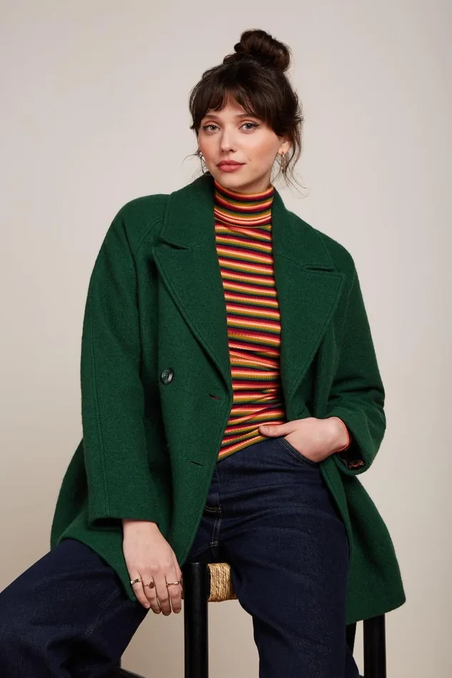 Coats and Jackets Women King Louie Maura Coat Short Kennedy Forest Green 8211 Kennedy