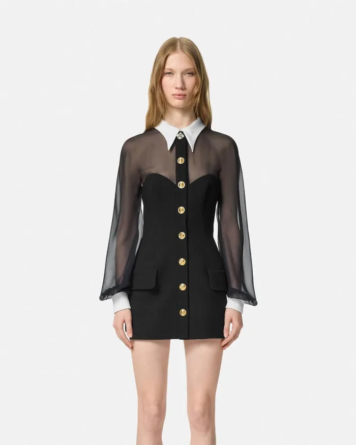 ContrastCollar Bustier Mini Dress Black Women Versace Dresses