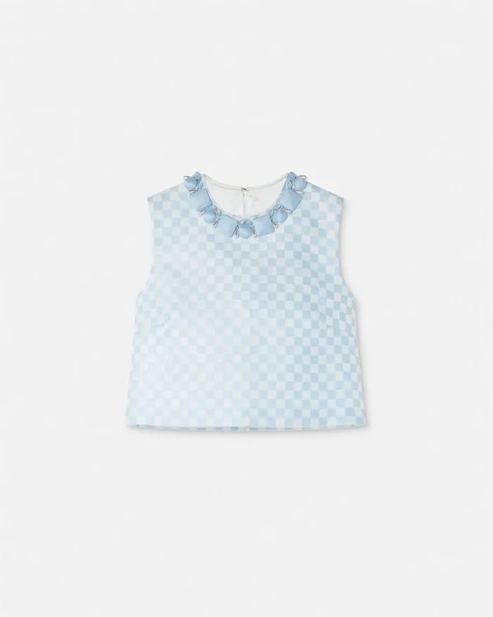 Contrasto Duchesse Crop Top Whiteblue Women Versace Shirts and Tops
