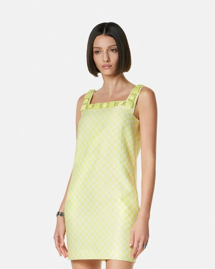 Contrasto Duchesse Shift Mini Dress Yellow Women Versace Dresses