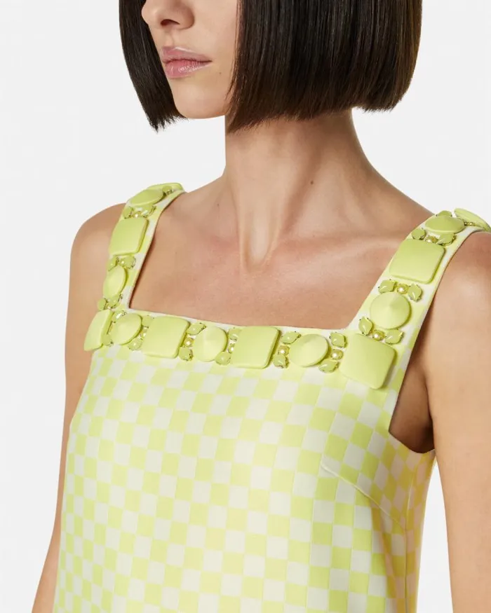 Contrasto Duchesse Shift Mini Dress Yellow Women Versace Dresses