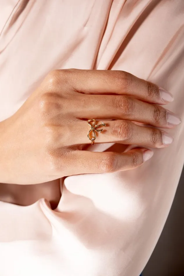 Coquette Bow Ring Shiny Gold Women Alex And Ani Rings