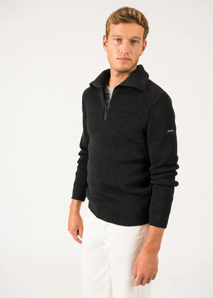 Cotentin Quarter Zip Trucker Sweater Darkgray Men Saint James Breton Sweaters