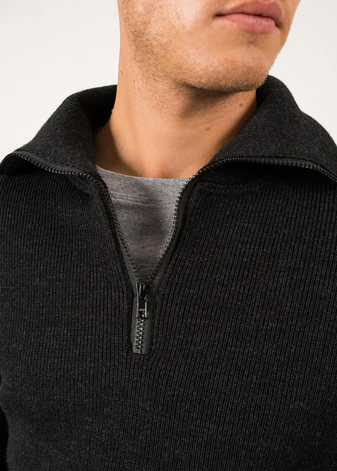 Cotentin Quarter Zip Trucker Sweater Darkgray Men Saint James Breton Sweaters