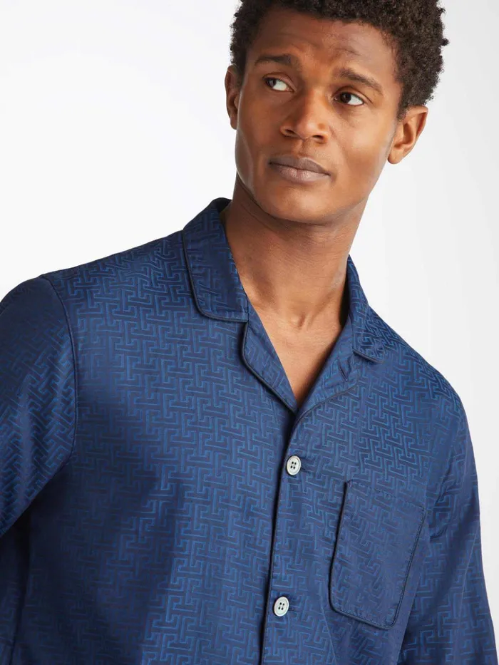 Cotton Pajamas Men Derek Rose Modern Fit Pajamas Paris 27 Cotton Jacquard Navy Cotton Pajamas Men Derek Rose Modern Fit Pajamas Paris 27 Cotton Jacquard Navy
