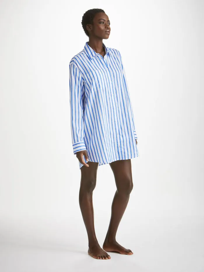 Cotton Pajamas Women Derek Rose Nightshirt Capri 23 Cotton Batiste Blue