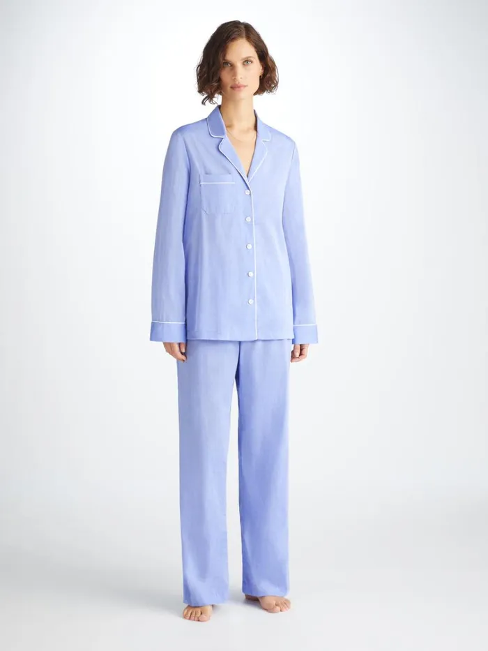 Cotton Pajamas Women Derek Rose Pajamas Amalfi Cotton Batiste Blue