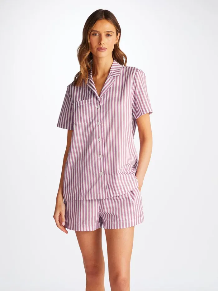 Cotton Pajamas Women Derek Rose Short Pajamas Capri 23 Cotton Batiste Purple