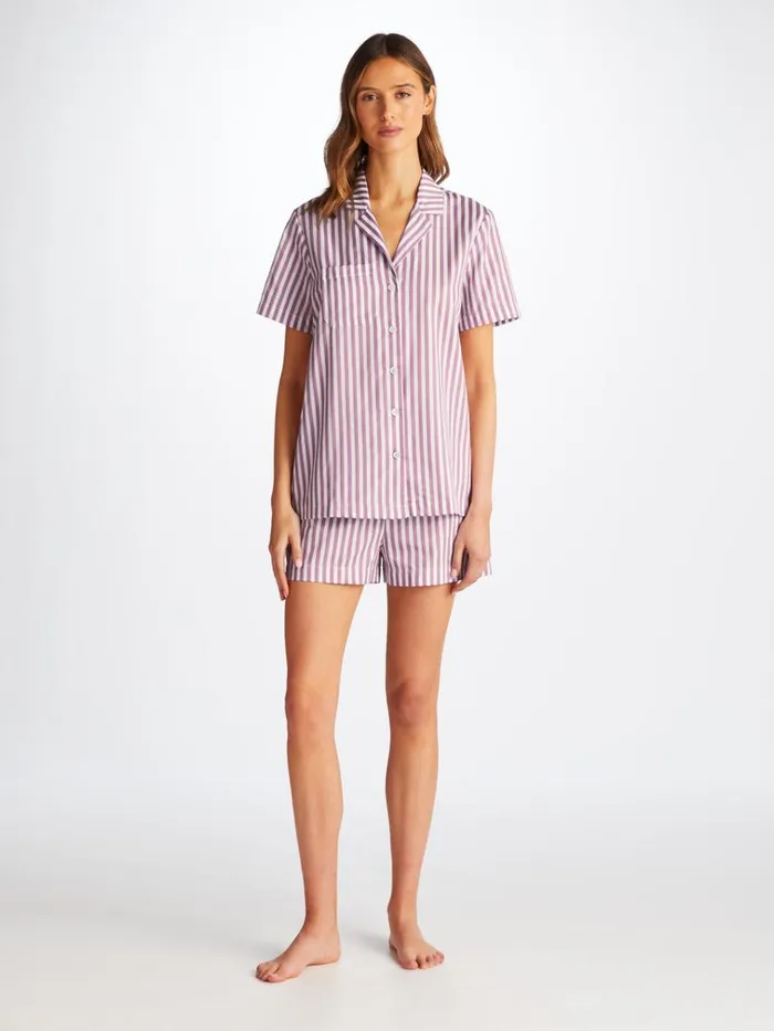 Cotton Pajamas Women Derek Rose Short Pajamas Capri 23 Cotton Batiste Purple