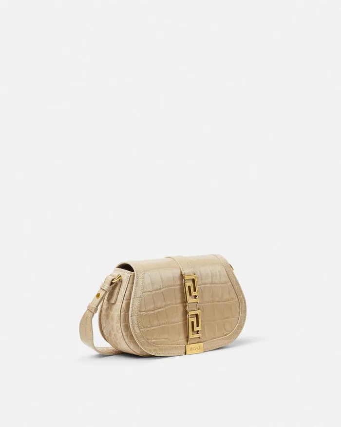 CrocEffect Greca Goddess Shoulder Bag Beige Women Versace Shoulder and Crossbody