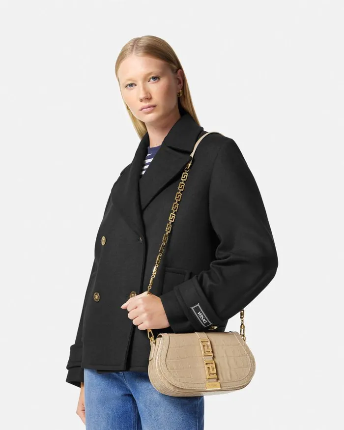 CrocEffect Greca Goddess Shoulder Bag Beige Women Versace Shoulder and Crossbody