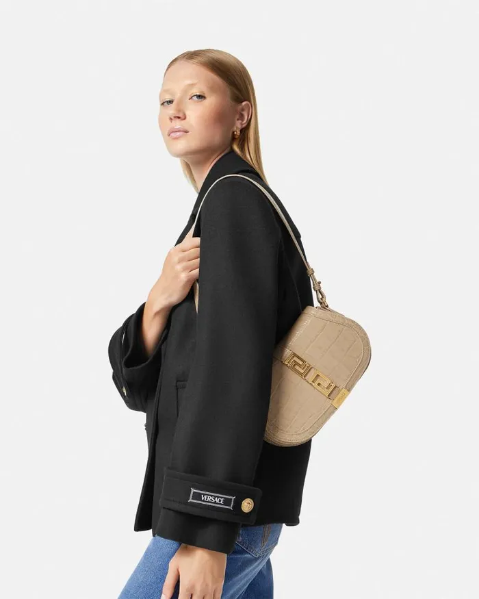 CrocEffect Greca Goddess Shoulder Bag Beige Women Versace Shoulder and Crossbody