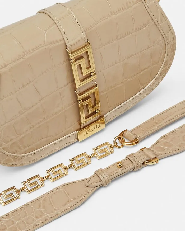 CrocEffect Greca Goddess Shoulder Bag Beige Women Versace Shoulder and Crossbody