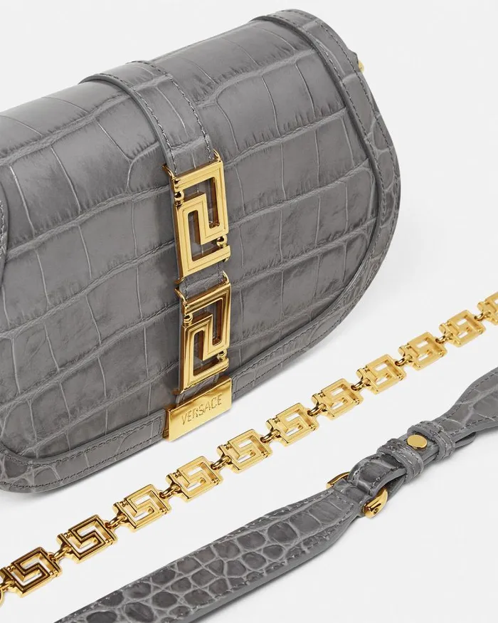 CrocEffect Greca Goddess Shoulder Bag Gray Women Versace Greca Goddess