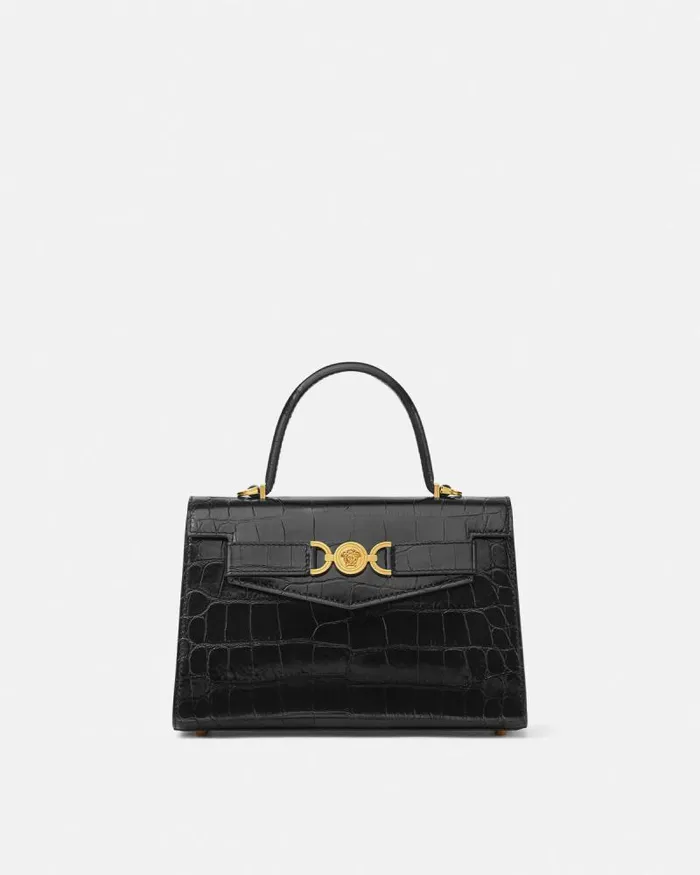 CrocEffect Medusa 03995 Handbag Blackgold Women Versace Top Handle