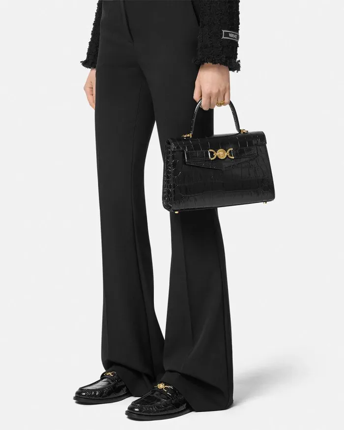 CrocEffect Medusa 03995 Handbag Blackgold Women Versace Top Handle