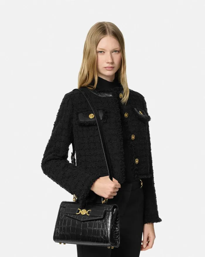 CrocEffect Medusa 03995 Handbag Blackgold Women Versace Top Handle