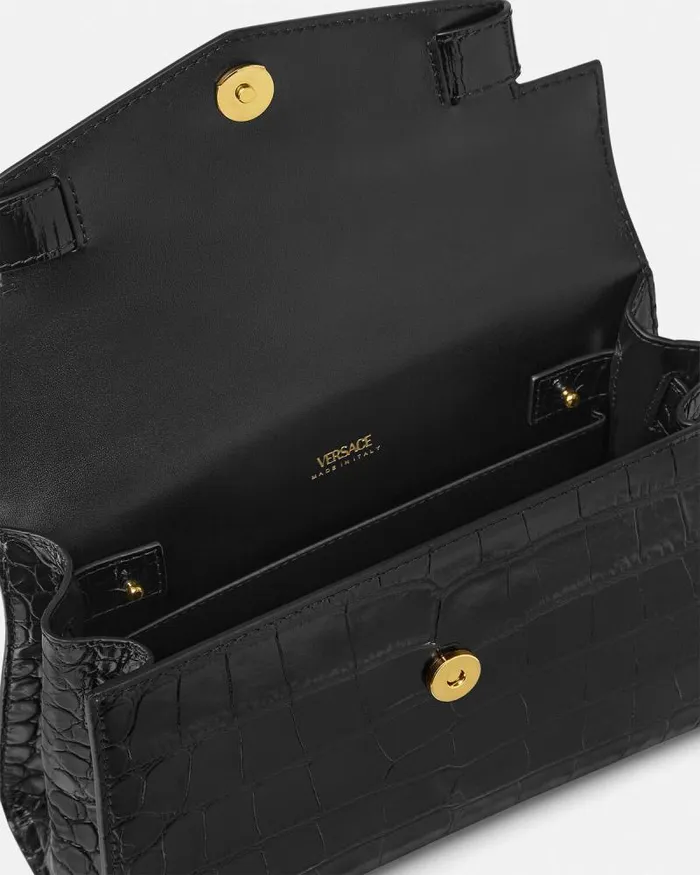 CrocEffect Medusa 03995 Handbag Blackgold Women Versace Top Handle