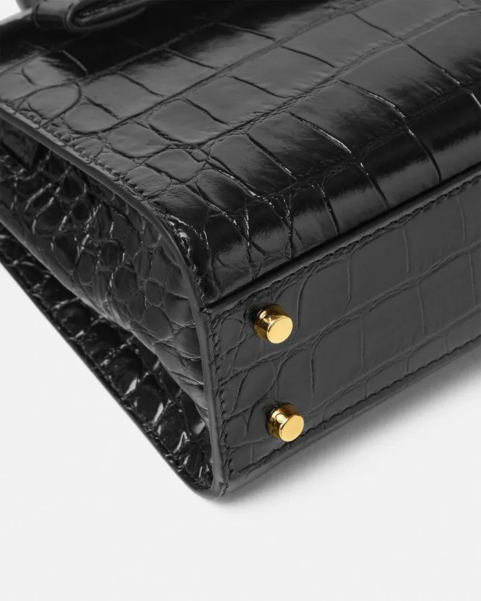 CrocEffect Medusa 03995 Handbag Blackgold Women Versace Top Handle