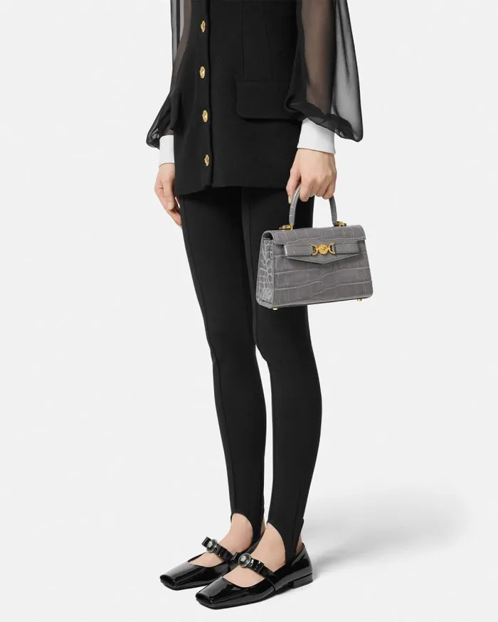 CrocEffect Medusa 03995 Small Handbag Gray Women Versace Top Handle
