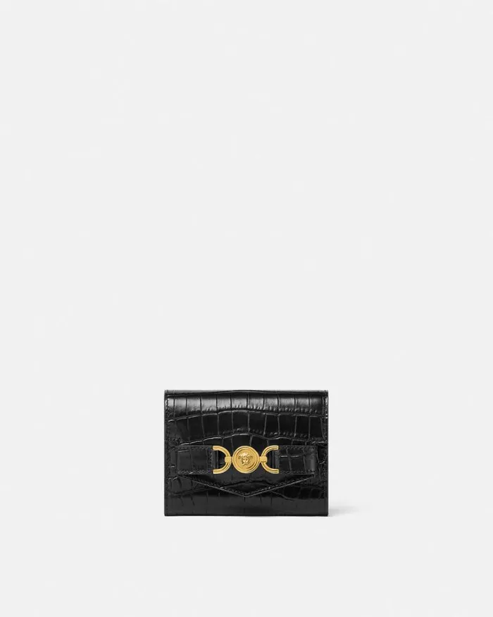 CrocEffect Medusa 03995 Trifold Wallet Blackgold Women Versace Wallets